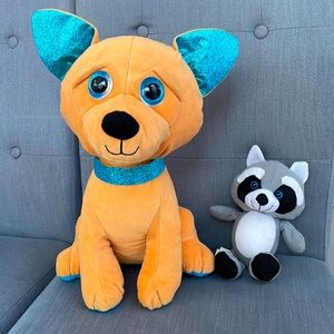 Blue Ear Plush Dog and Plush Raccoon
